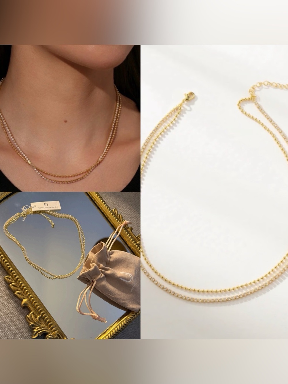 New Uncommon James happy hour tennis necklace Gold Double Strand Necklace